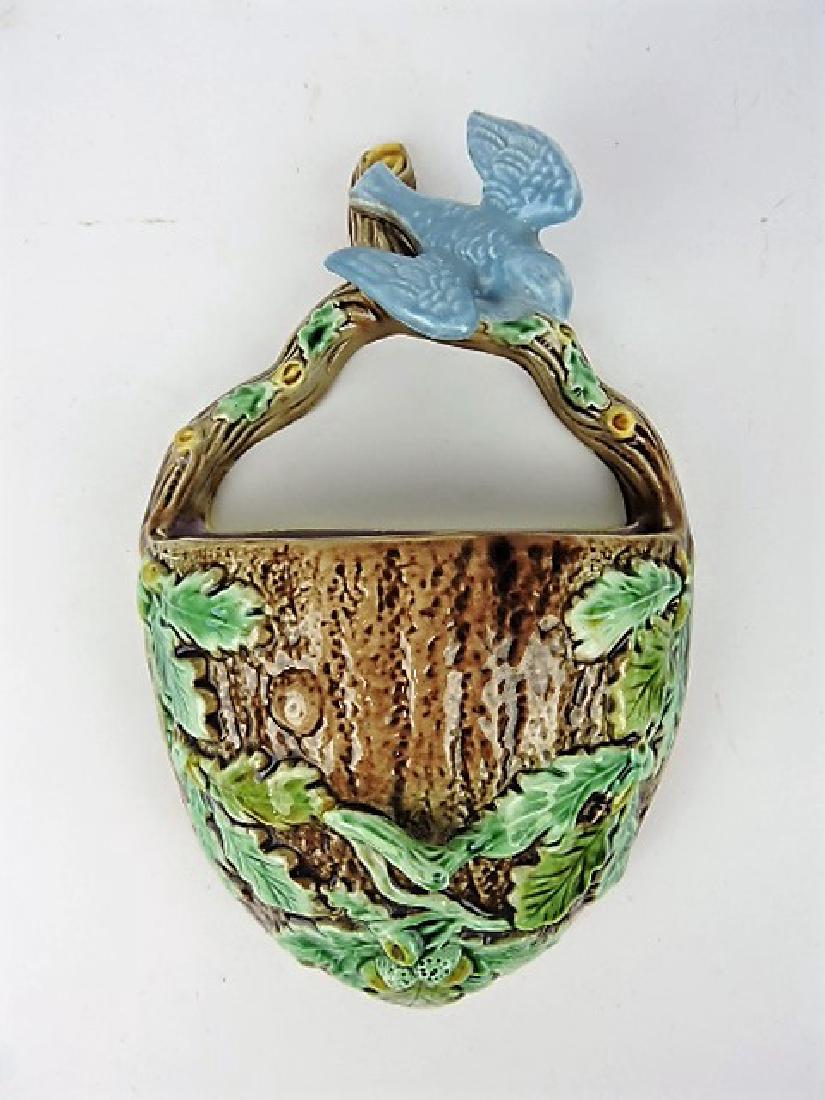 Majolica wall pocket with bird, oak leaves, and (1 of 1)