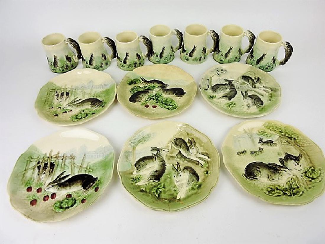 Choisy-le-Roi set of 6 majolica rabbit plates and (1 of 1)