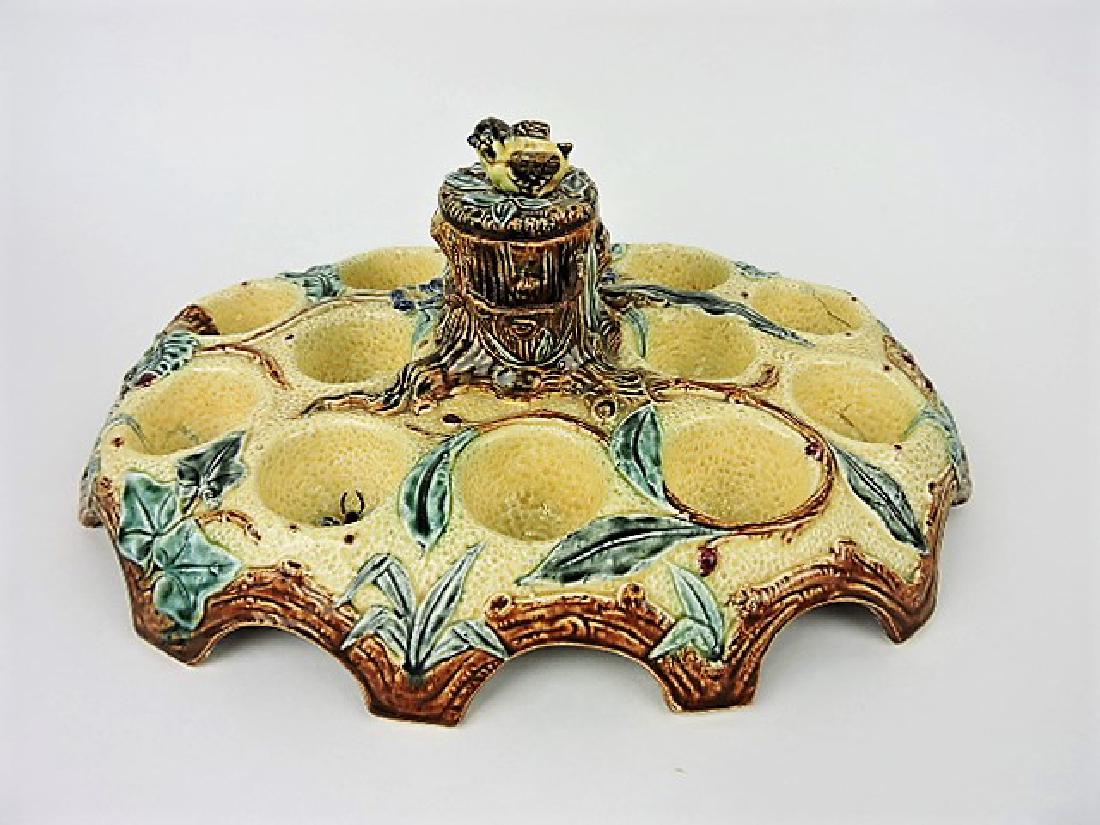 French majolica egg coddler, repaired, 16": .