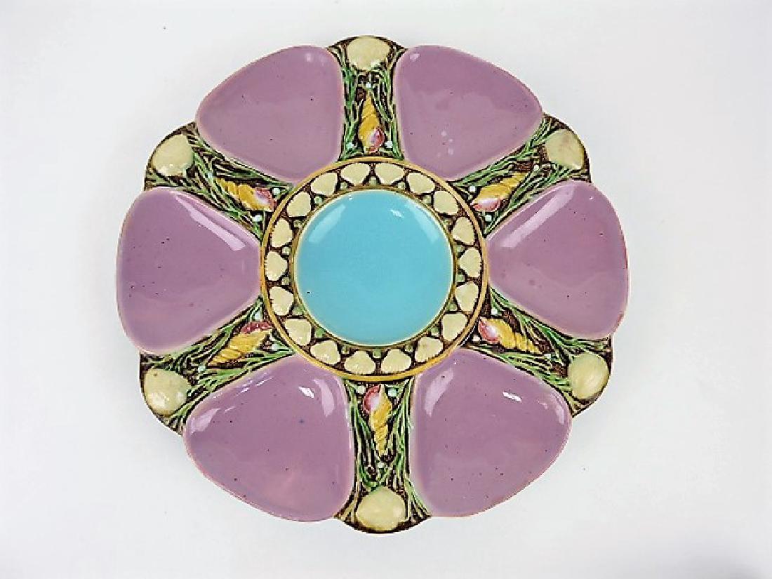 Minton majolica pink 6 well oyster plate 9": .