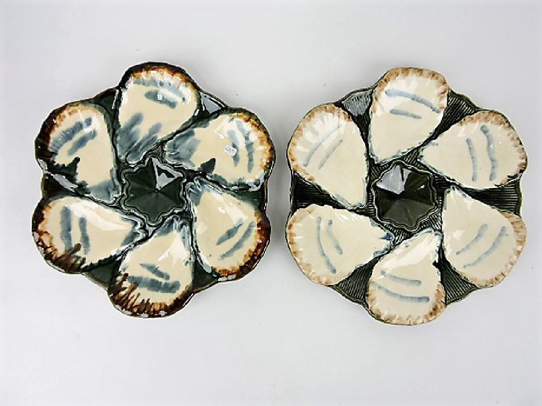 Longchamp majolica lot of 2 oyster plates: .