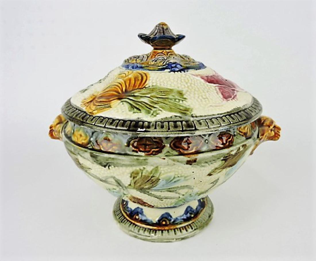 French majolica tureen with griffin handles 9" h, (1 of 1)