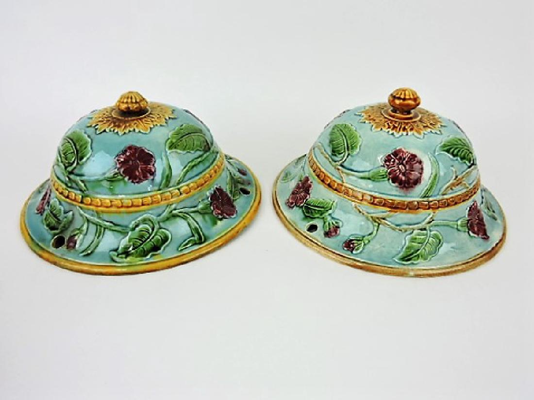 French majolica pair of hanging planters, 11"d, (1 of 1)