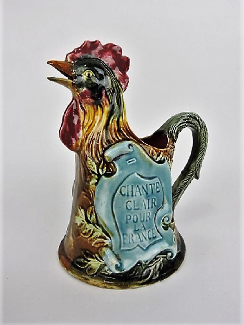 French majolica figural pitcher, rooster, beak (1 of 1)