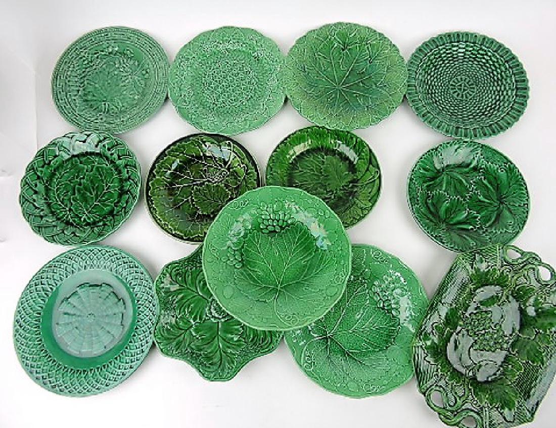 Majolica dark green lot of 13 plates and trays (1 of 1)