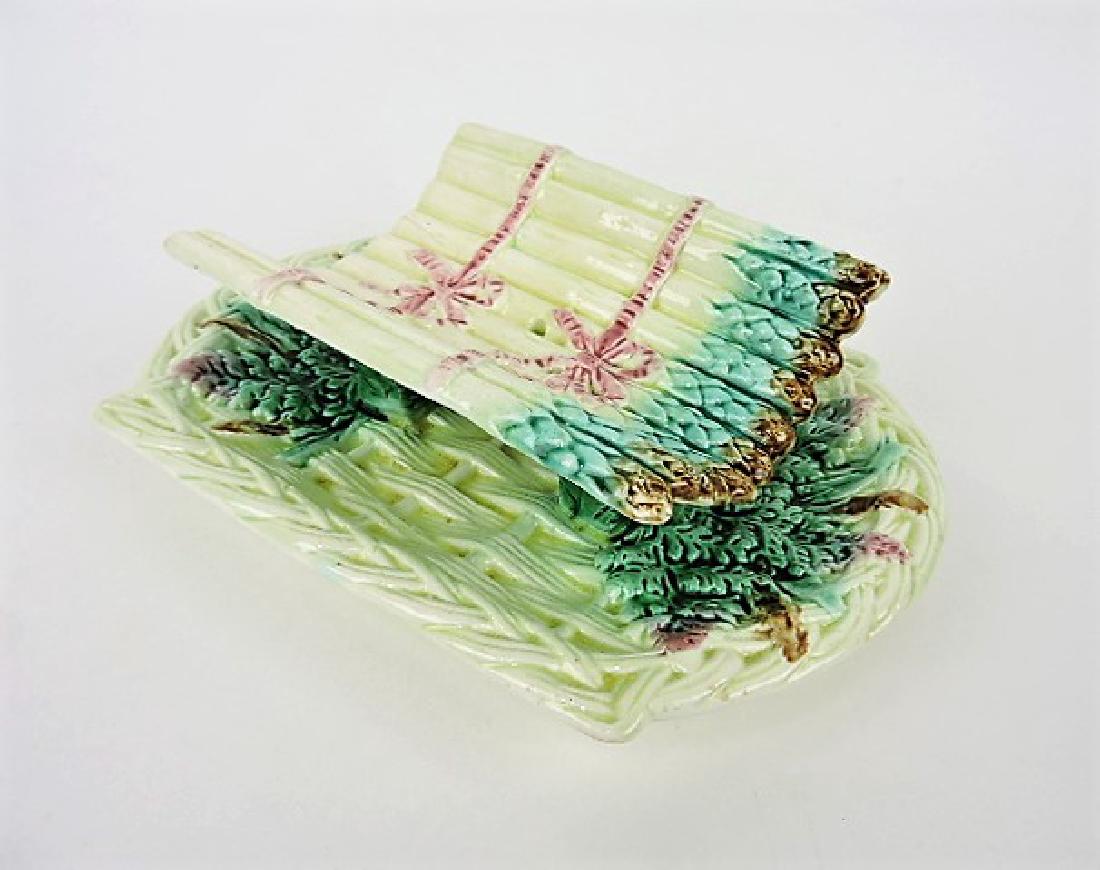 Majolica asparagus cradle on stand 9": .