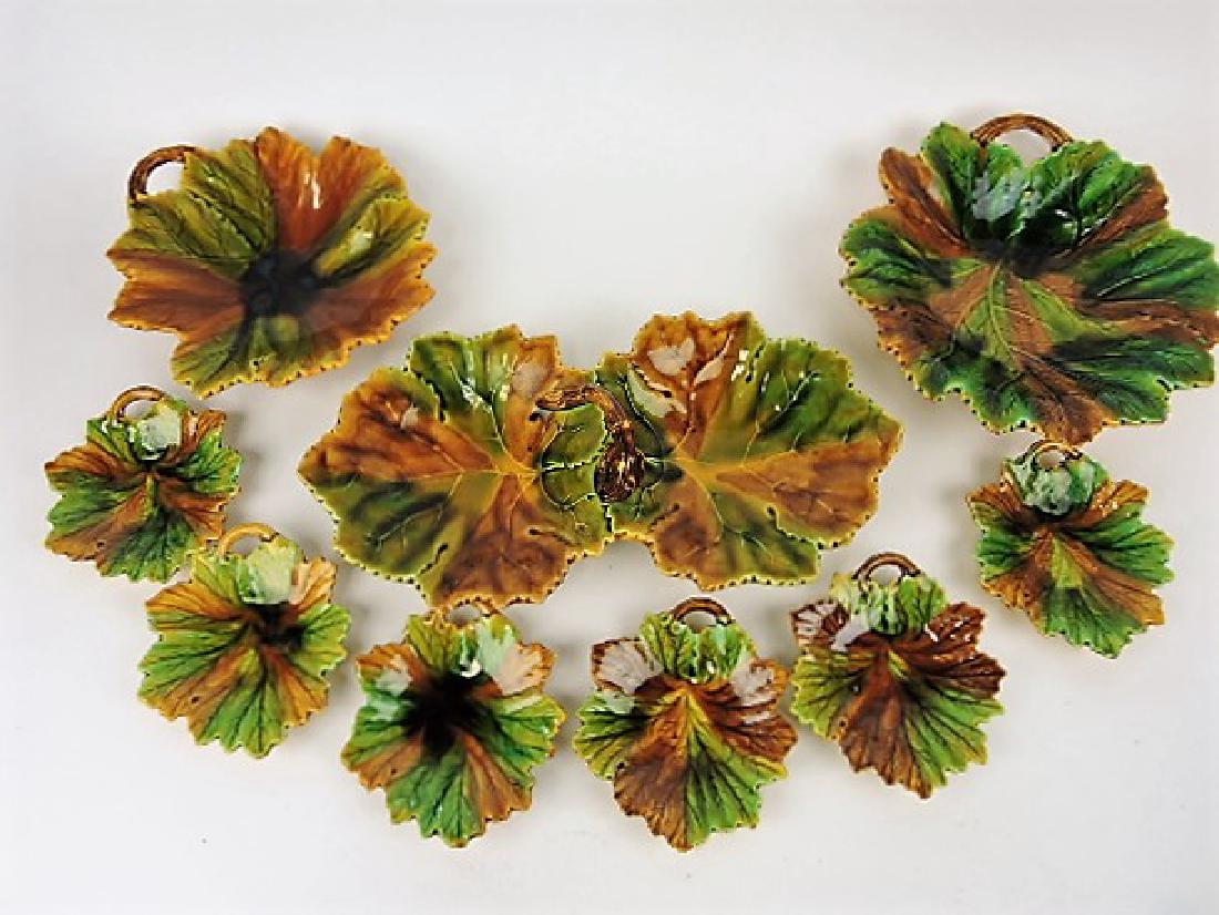 Majolica 9 pc leaf set, various condition (1 of 1)
