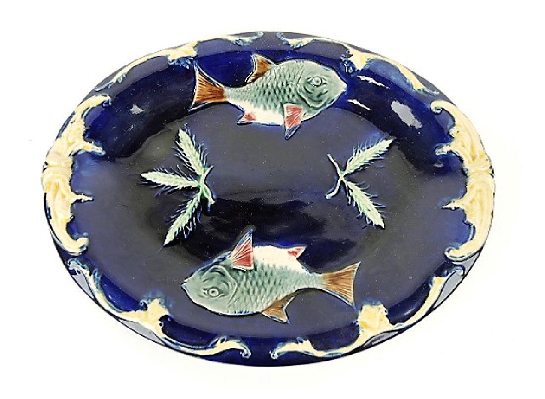 Majolica cobalt fish platter 13 1/2" (1 of 1)