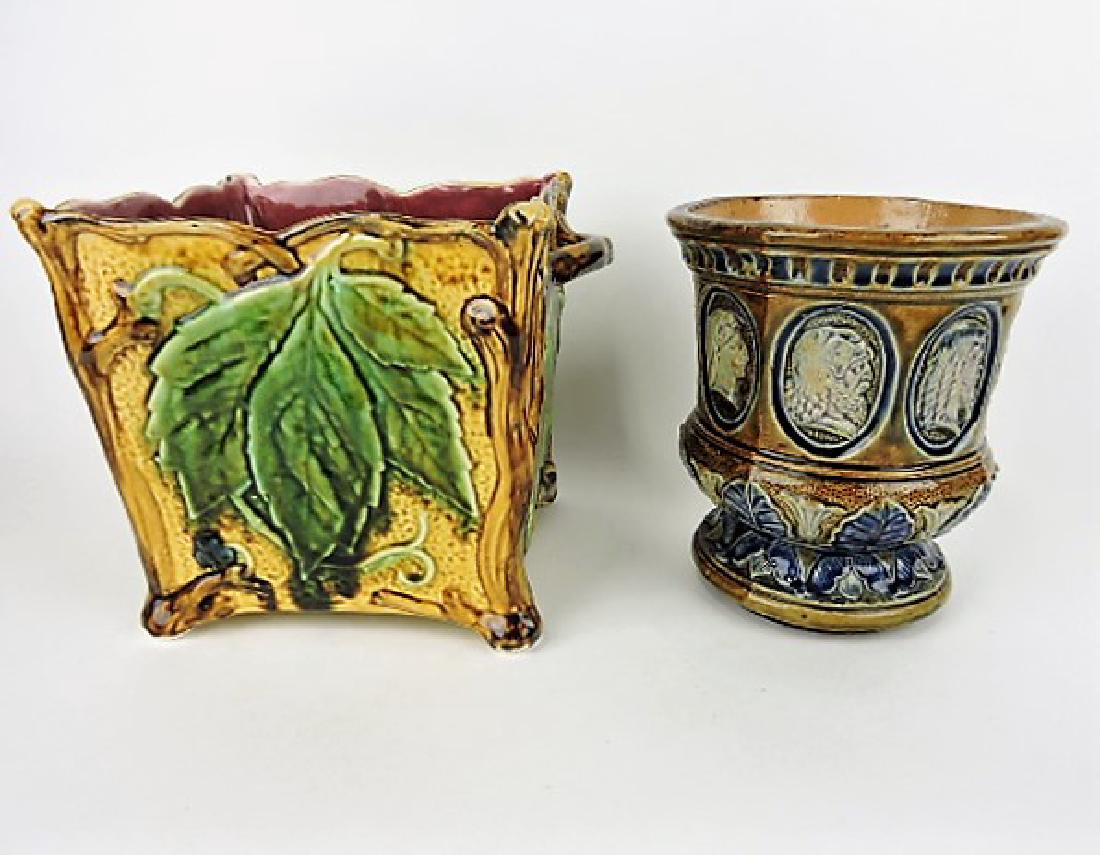Majolica lot of 2 jardinières, various condition: .