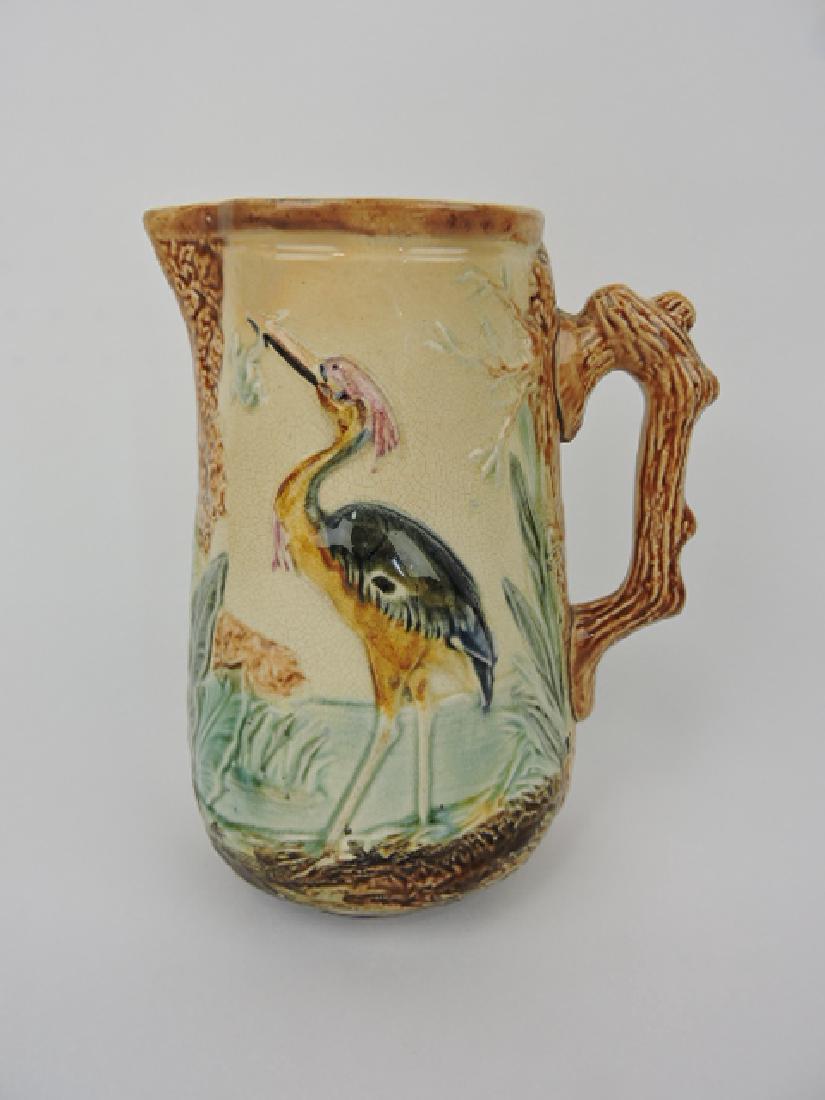 French majolica pitcher with stork and frog in (1 of 1)