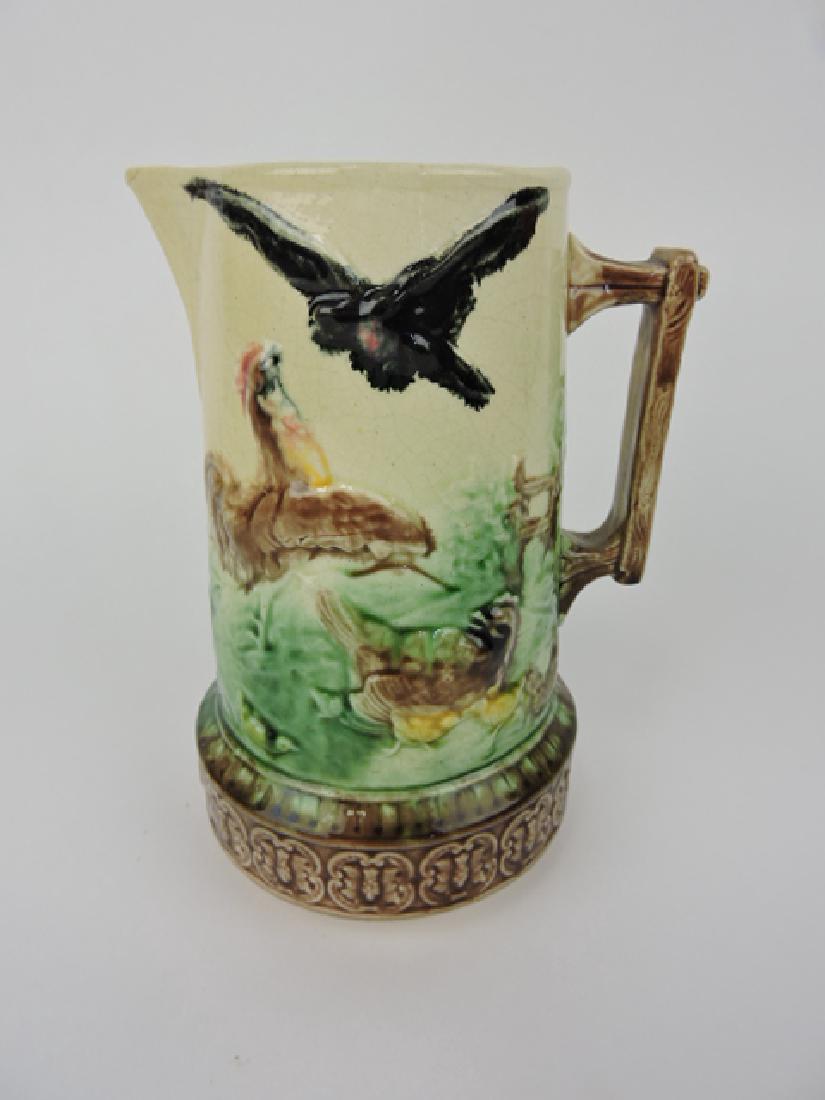 Majolica chickens in barnyard pitcher, 7 1/2" (1 of 1)