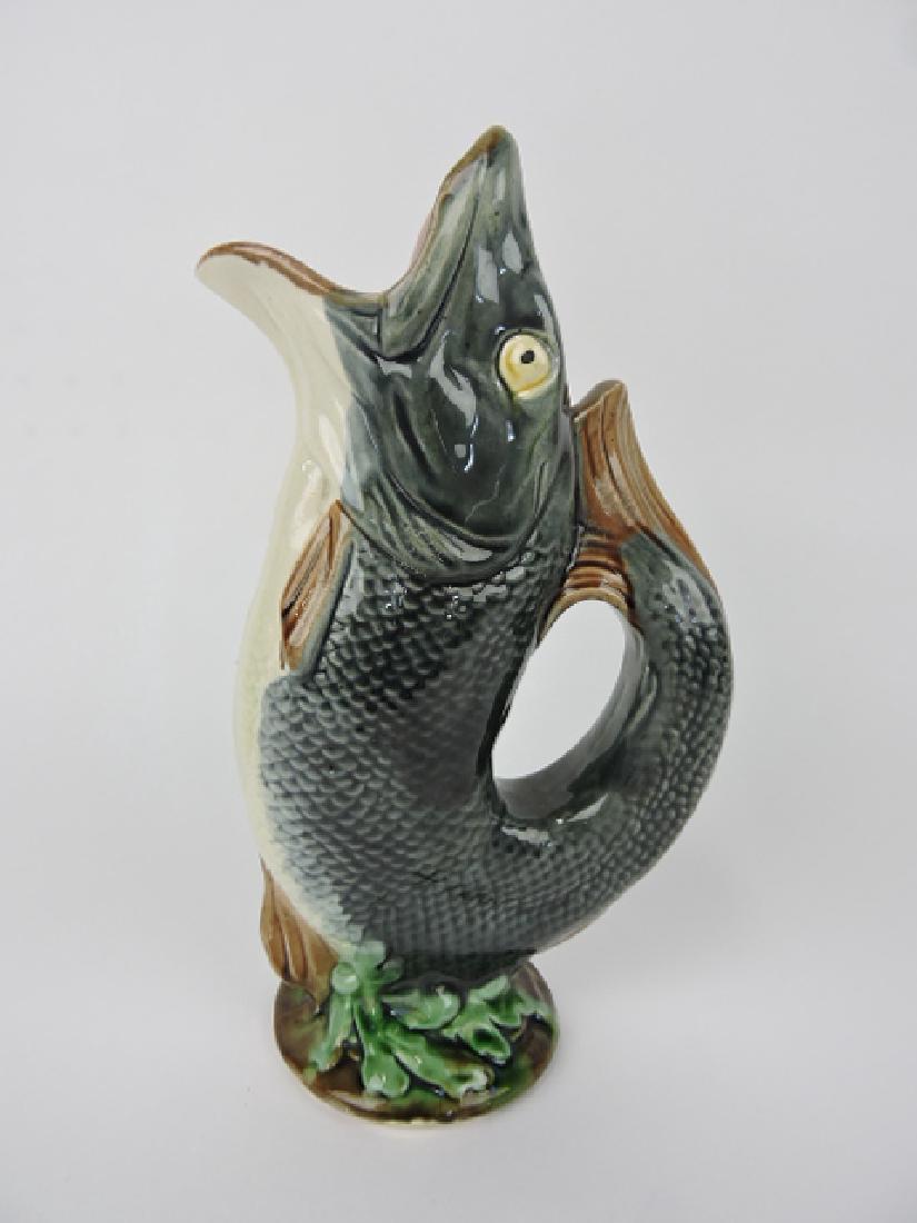 Majolica gurgling fish pitcher, 10 1/2": .