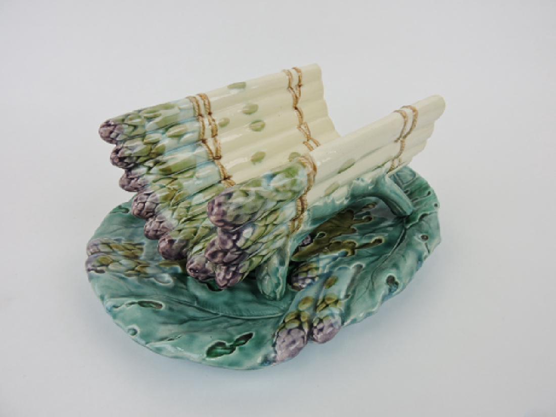 French majolica asparagus cradle and tray,: Luneville, 11 1/2"
