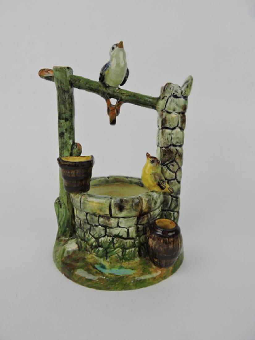 Jerome Massier majolica wishing well with birds,: repair to branch, 8"