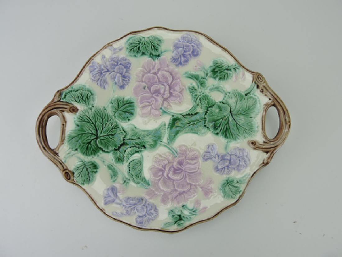 Etruscan majolica geranium two handled tray, 12" (1 of 1)