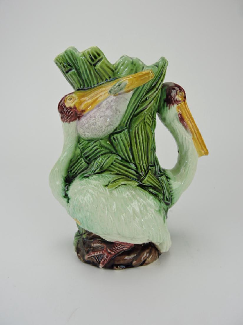 Majolica double pelican figural pitcher, 9", (1 of 1)