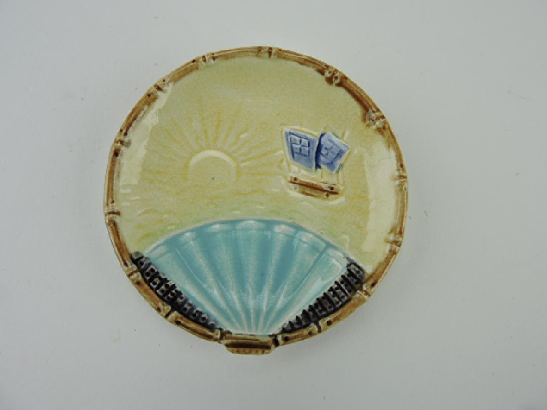 Fielding majolica rare butter pot, fan with: sail boat