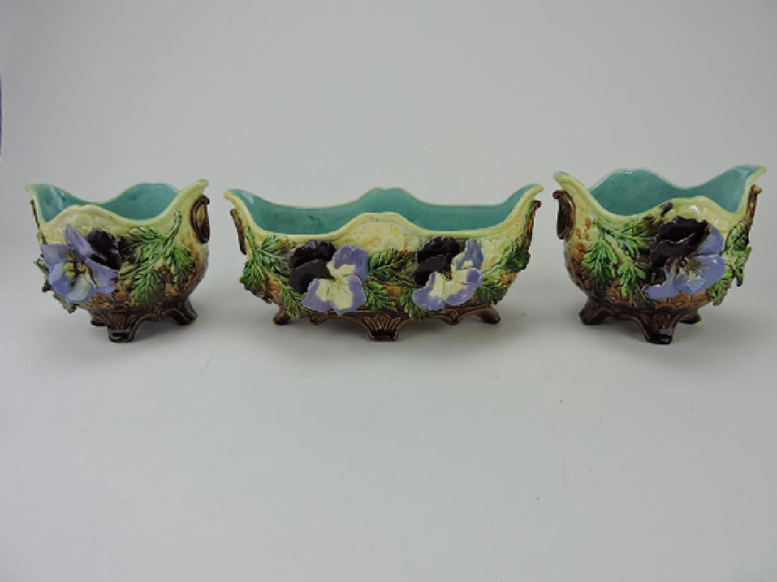 Majolica three piece garniture set with applied (1 of 1)