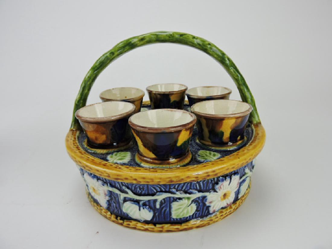 Majolica egg cup basket with 6 egg cups, (1 of 1)