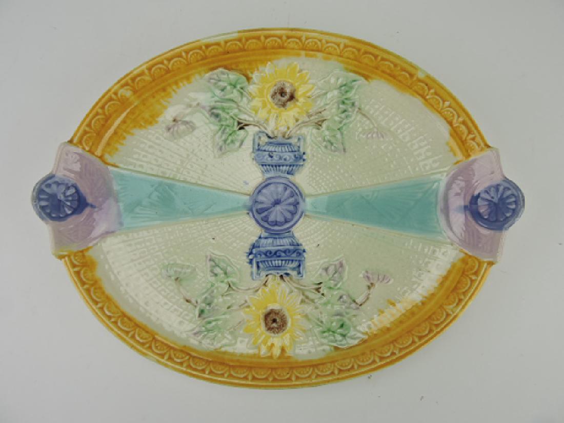 Samuel Lear majolica sunflower & corn platter, 13" (1 of 1)
