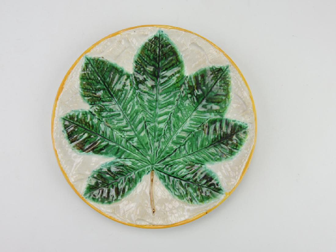 George Jones majolica chestnut leaf on napkin 9" (1 of 1)