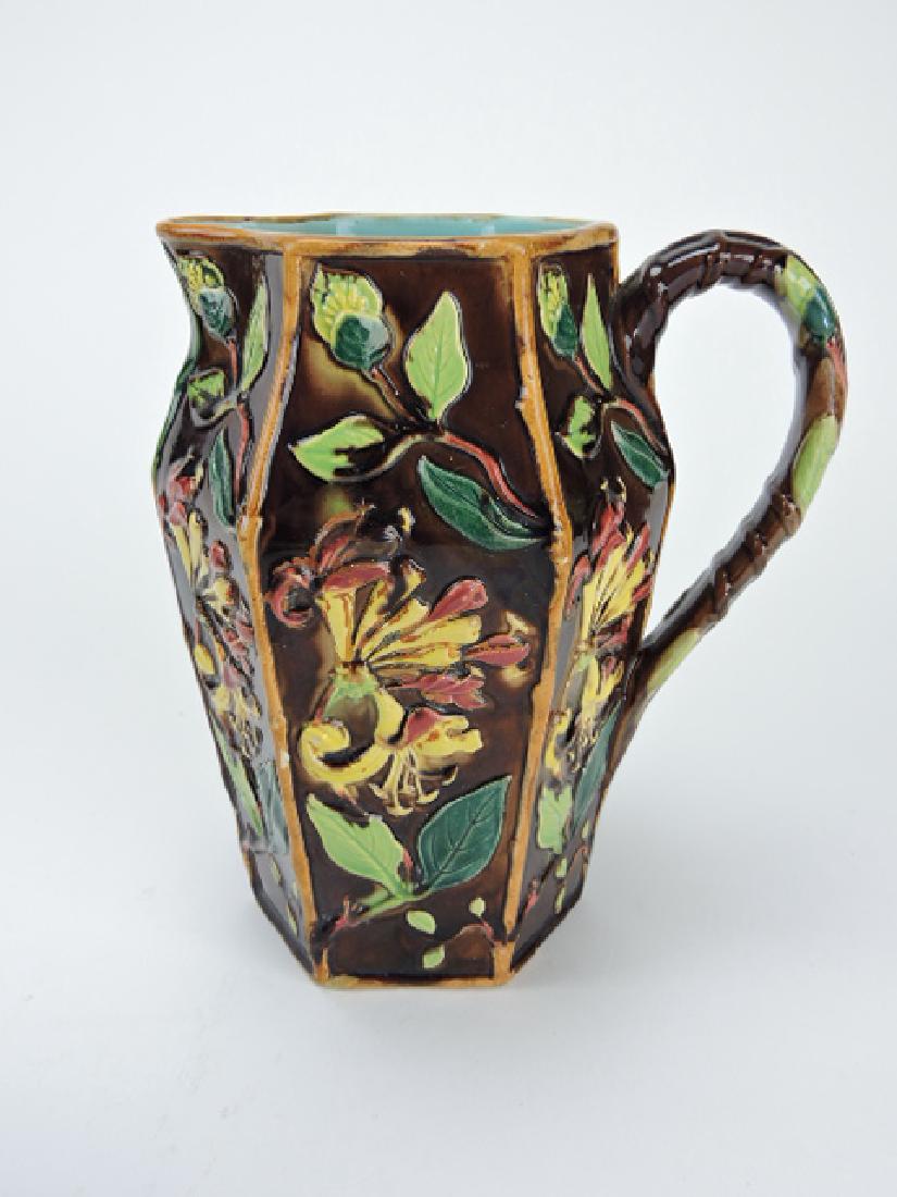 Brownfield majolica pitcher, 8": .