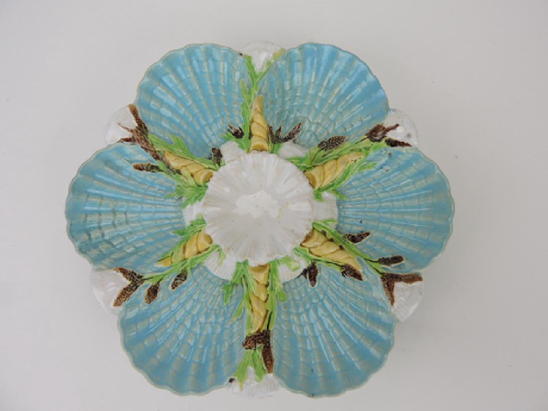 George Jones majolica oyster plate, 8 1/2",: rim repair