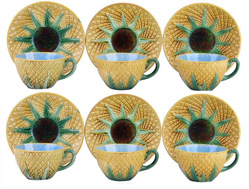 Six Rare George Jones Majolica Pineapple Cups and (1 of 1)