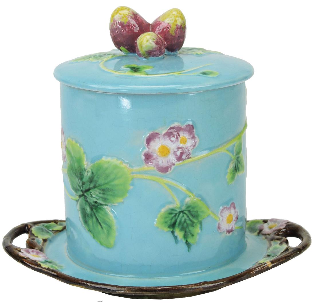 Rare George Jones Majolica Preserve Jar & Cover, (1 of 1)