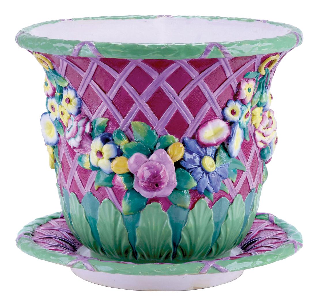 Rare Deep Pink Ground Minton Majolica Jardiniere (1 of 1)