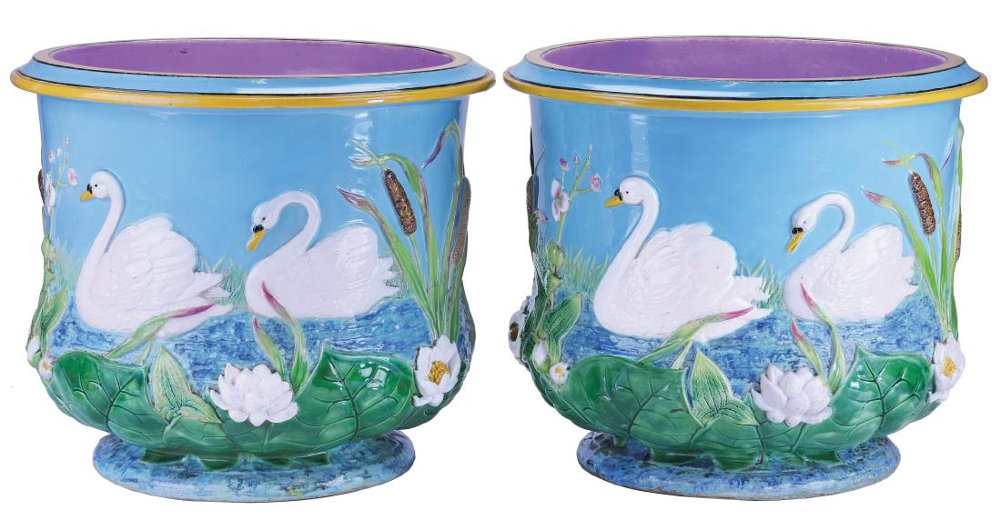 Large Pair of Rare George Jones Majolica Swan (1 of 1)