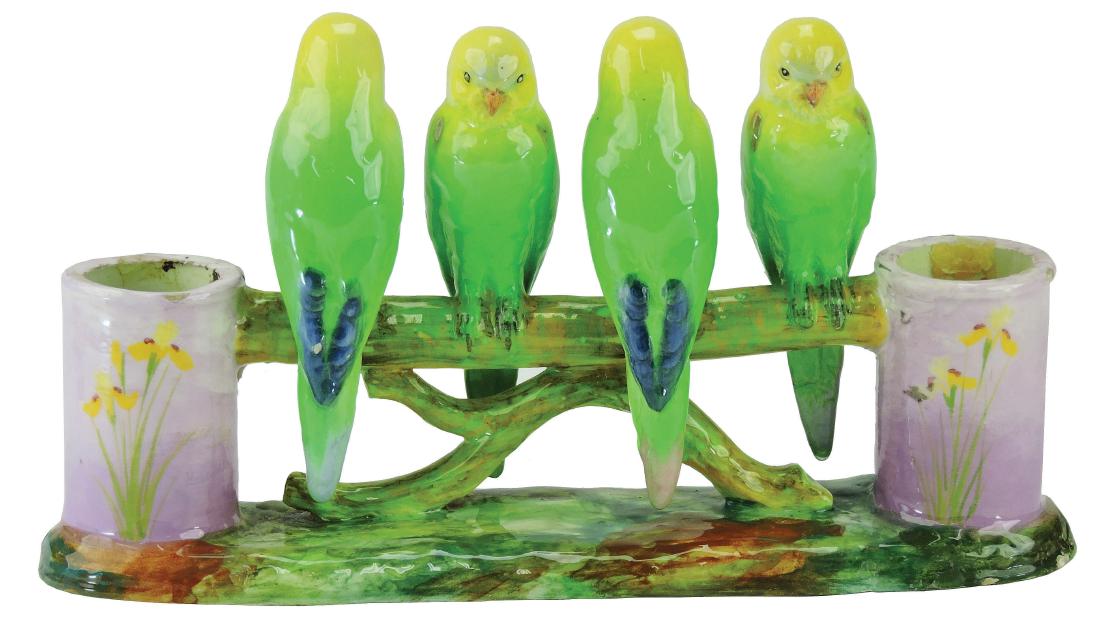 Jerome Massier Majolica Budgerigars Vase c.1880, (1 of 1)