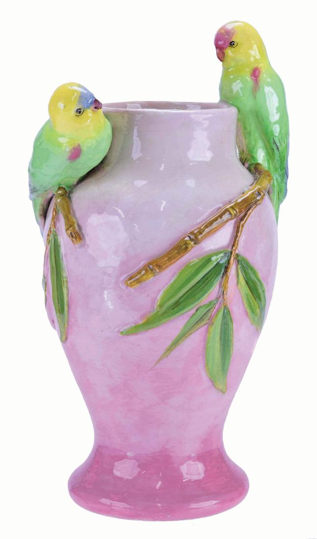 Delphin Massier Majolica Budgerigars Vase c.1880 (1 of 1)