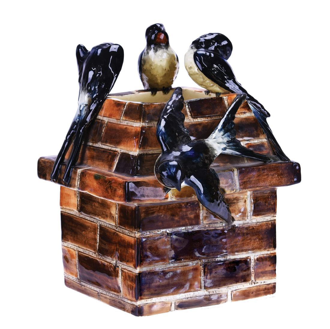 Rare Delphin Massier Majolica Swallows Vase c.1880 (1 of 1)