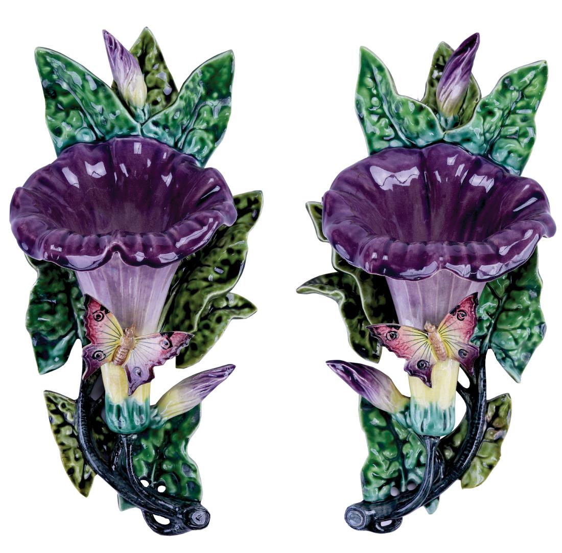 Pair of Fives Lille Majolica Convolvulus Wall (1 of 1)