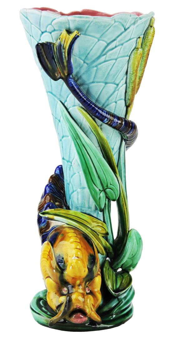 Sarreguemines Majolica Dolphin Vase c.1880, (1 of 1)