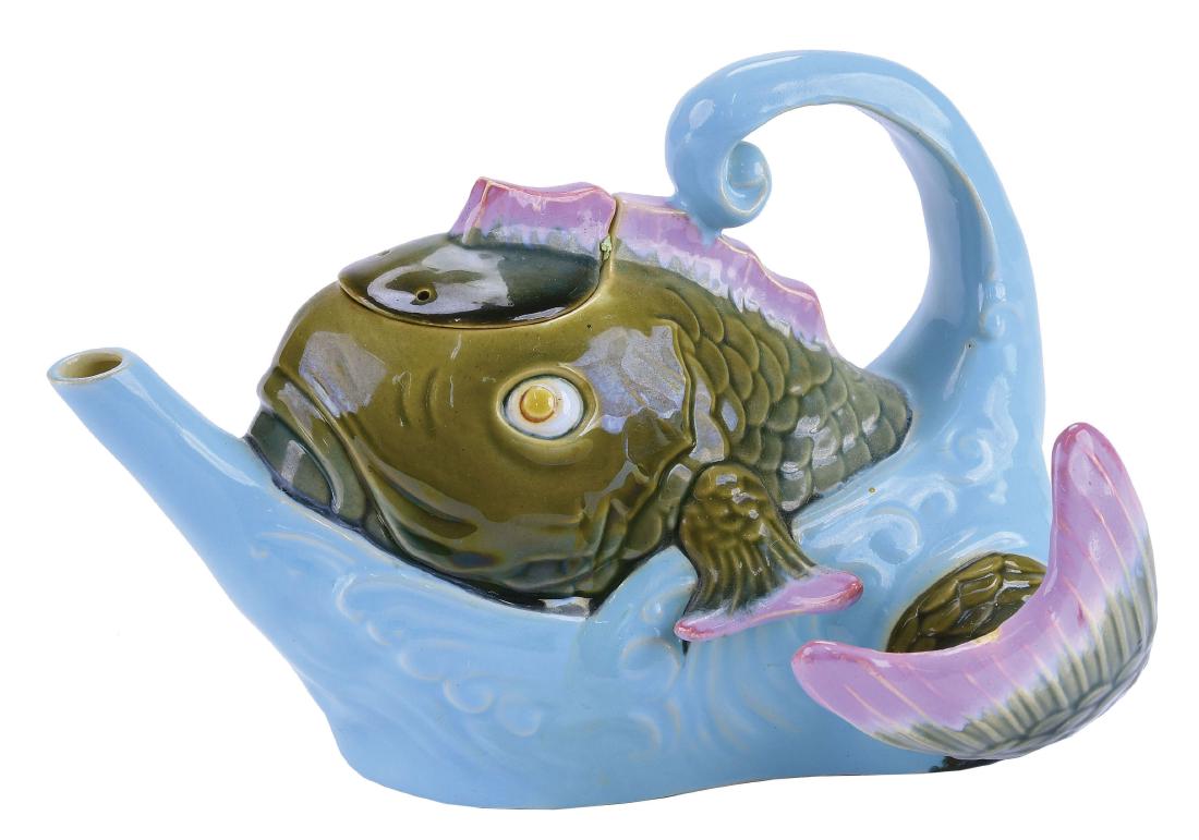 Brownfield  Majolica Fish Teapot & Cover c.1875, (1 of 1)