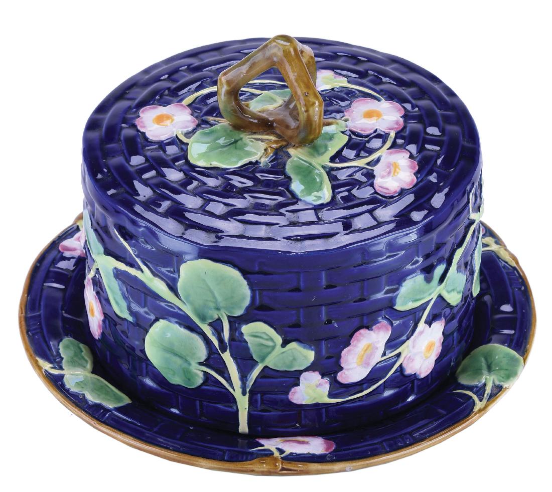 George Jones Majolica Strawberry Plant Cheese Dish (1 of 1)