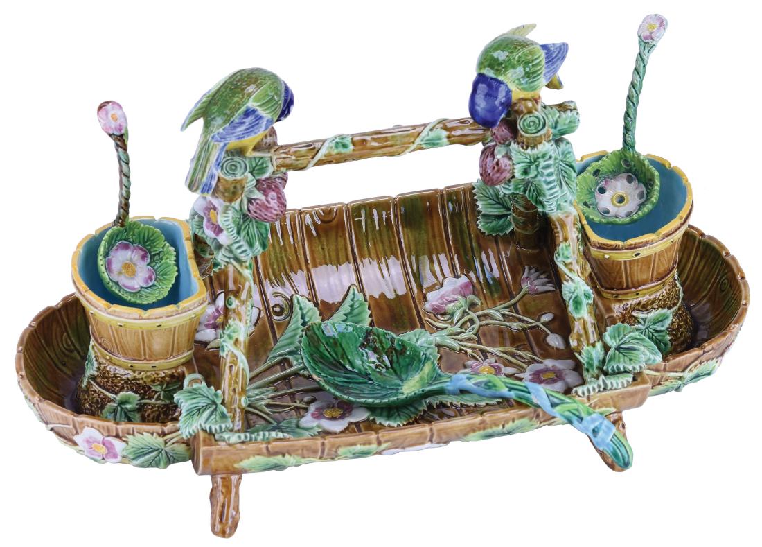 Complete George Jones Majolica Blue Tit Strawberry (1 of 1)