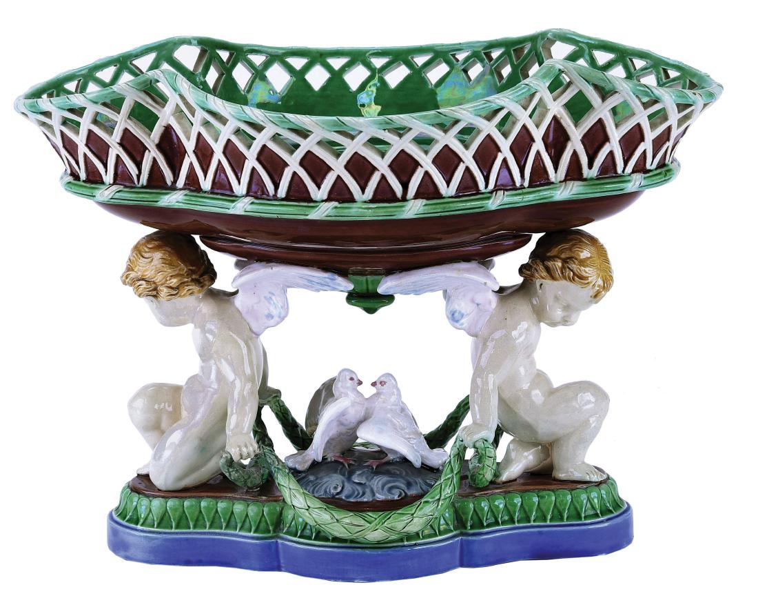 Minton Majolica Cherubs and Dove Bowl c.1860, (1 of 1)
