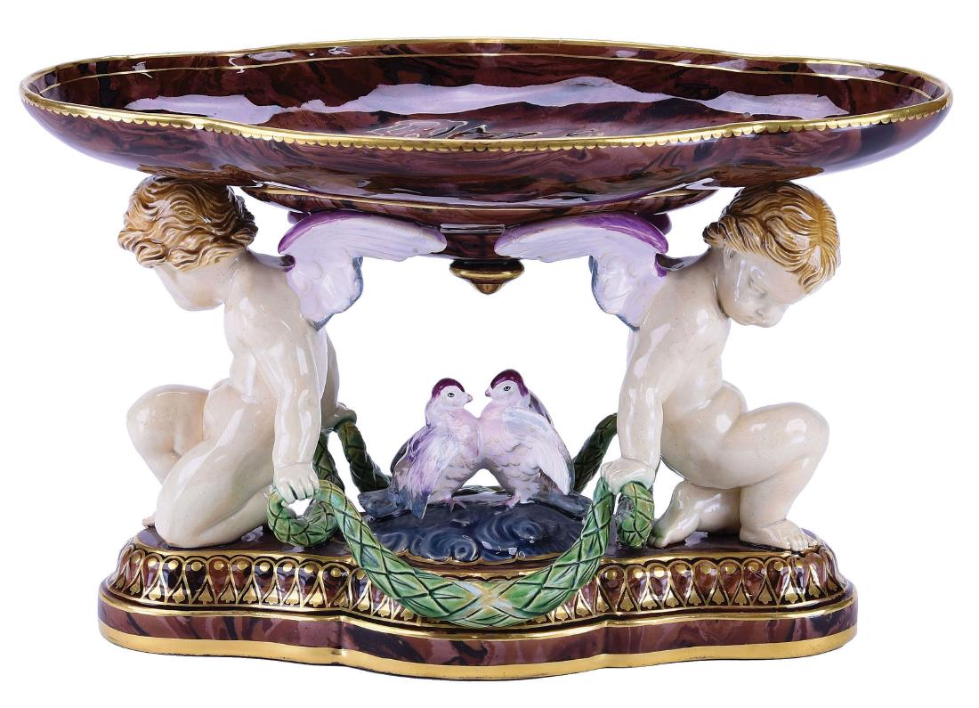 Minton Majolica Cherubs and Dove Tazza c.1860, (1 of 1)