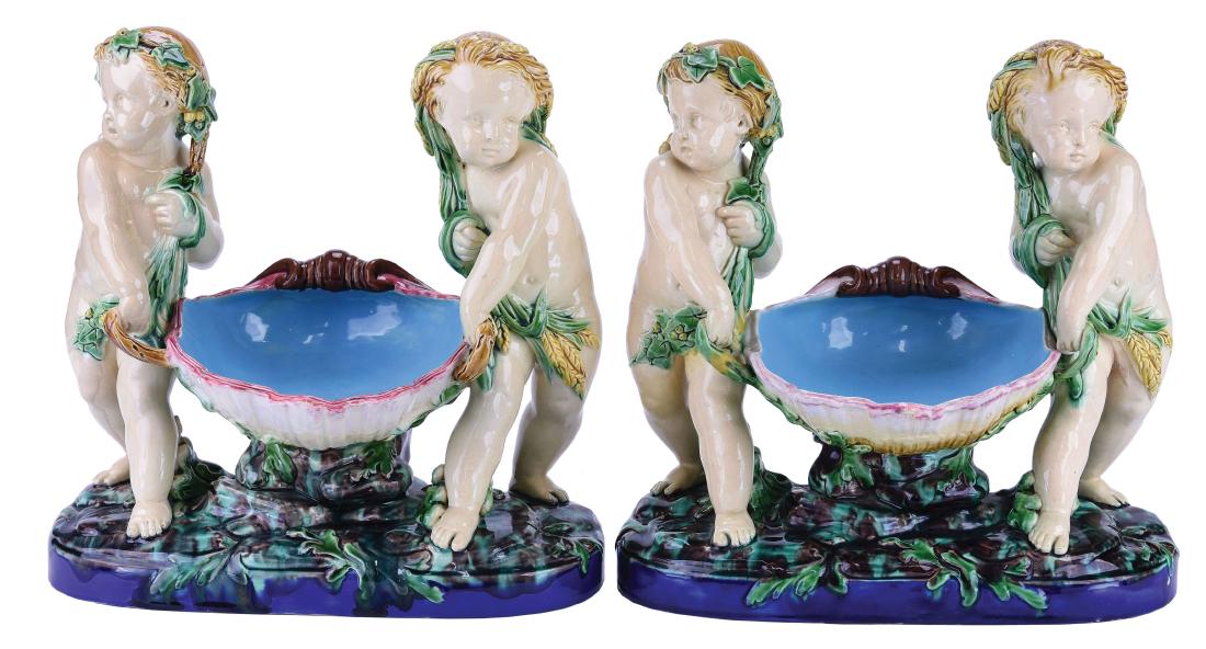 Pair of Minton Majolica "Shell Carriers"™ c.1860 (1 of 1)