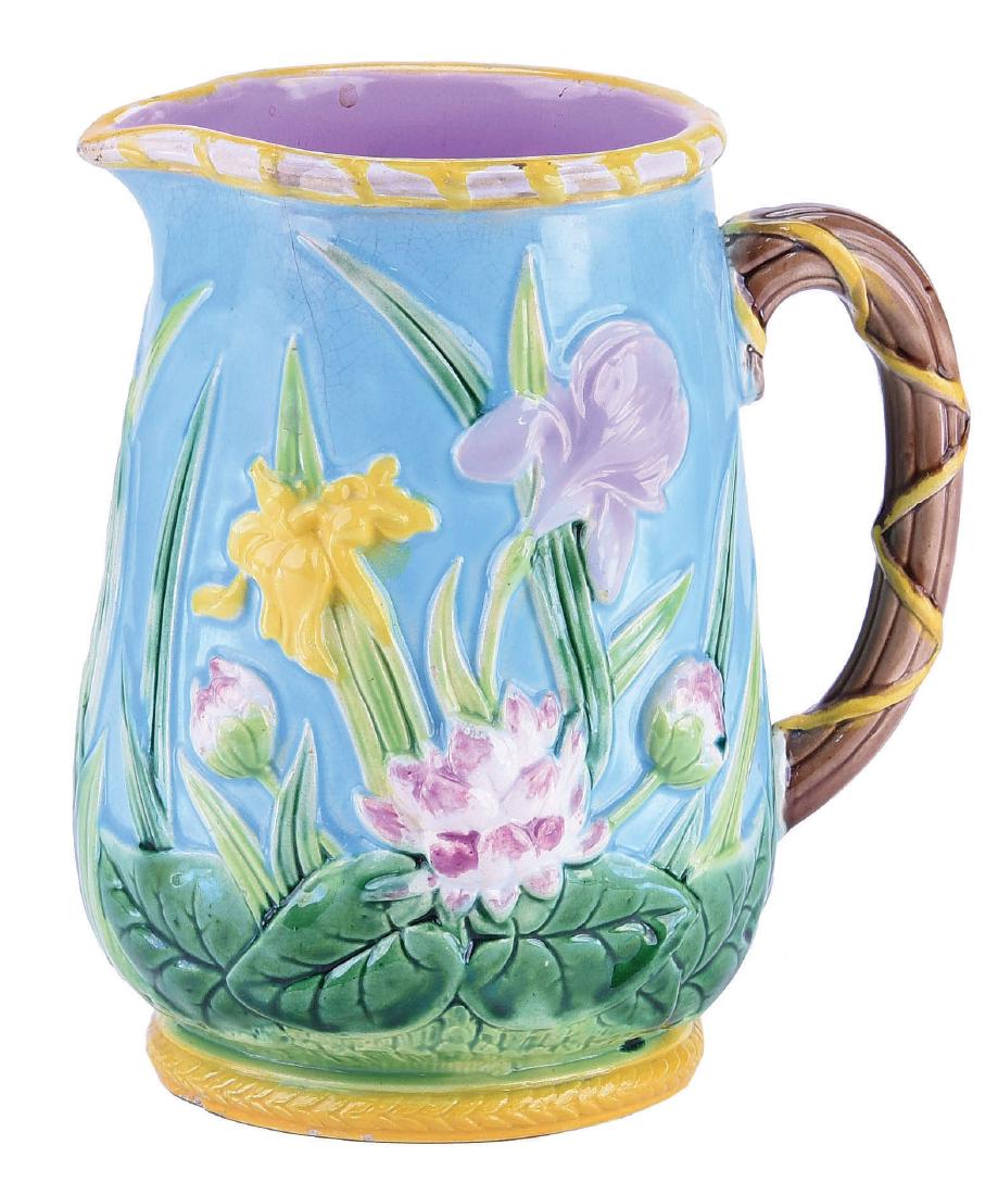 George Jones Majolica Orchid & Iris Pitcher c.1875 (1 of 1)