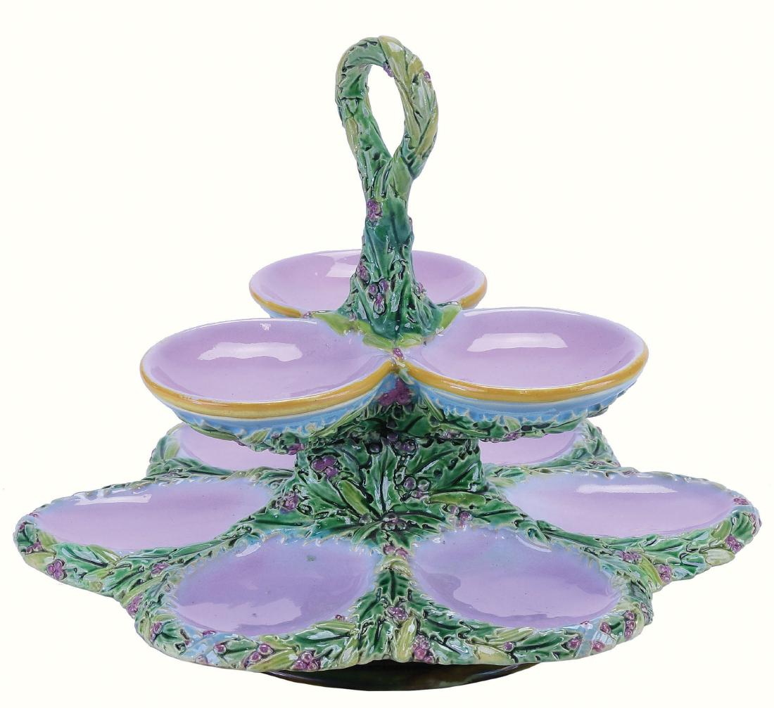 Rare George Jones Majolica Two Tier Oyster Server (1 of 1)