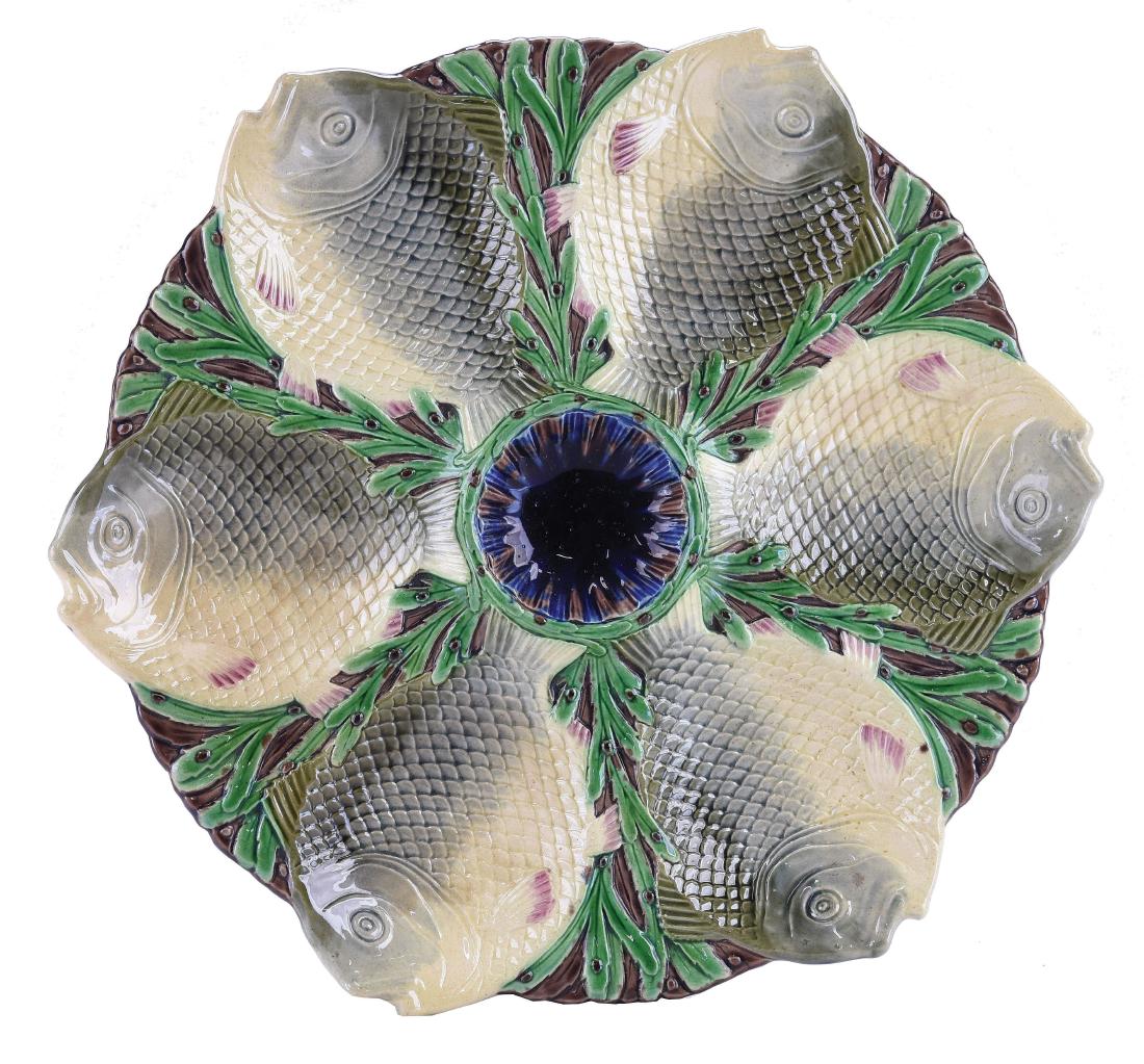 Rare Minton Majolica Six Well fish Oyster Plate (1 of 1)