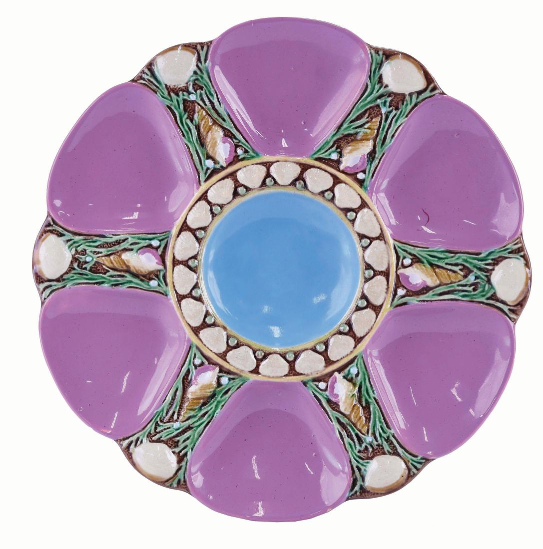 Minton Majolica Six Well Pink Oyster Plate c.1875 (1 of 1)
