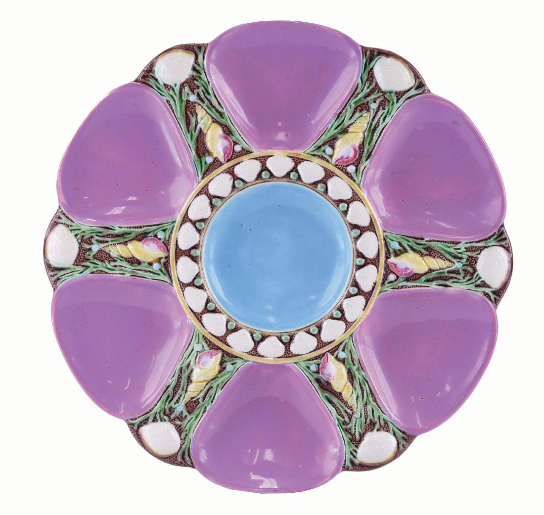 Minton Majolica Six Well Pink Oyster Plate c.1875 (1 of 1)