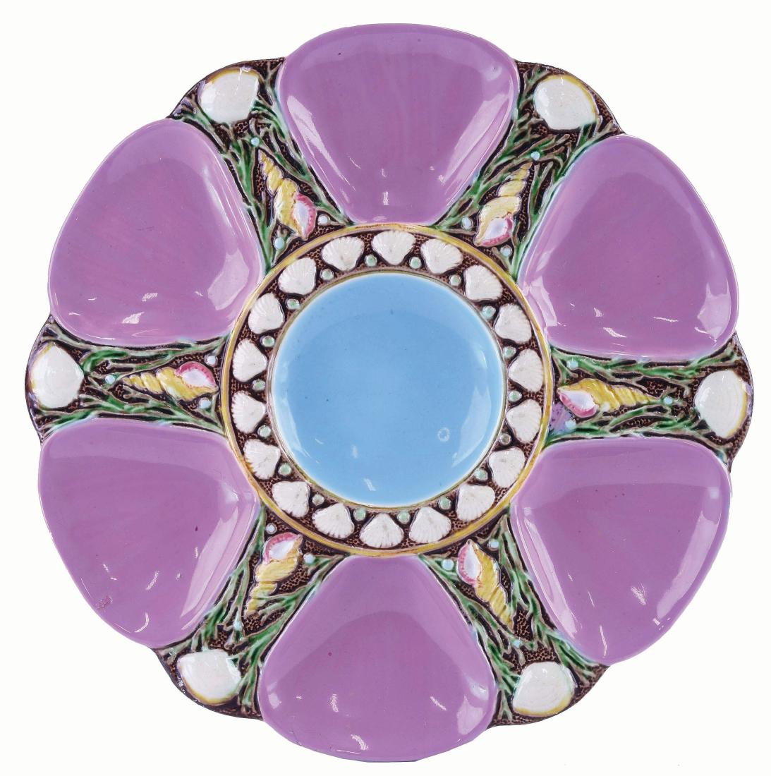 Minton Majolica Six Well Pink Oyster Plate c.1875 (1 of 1)