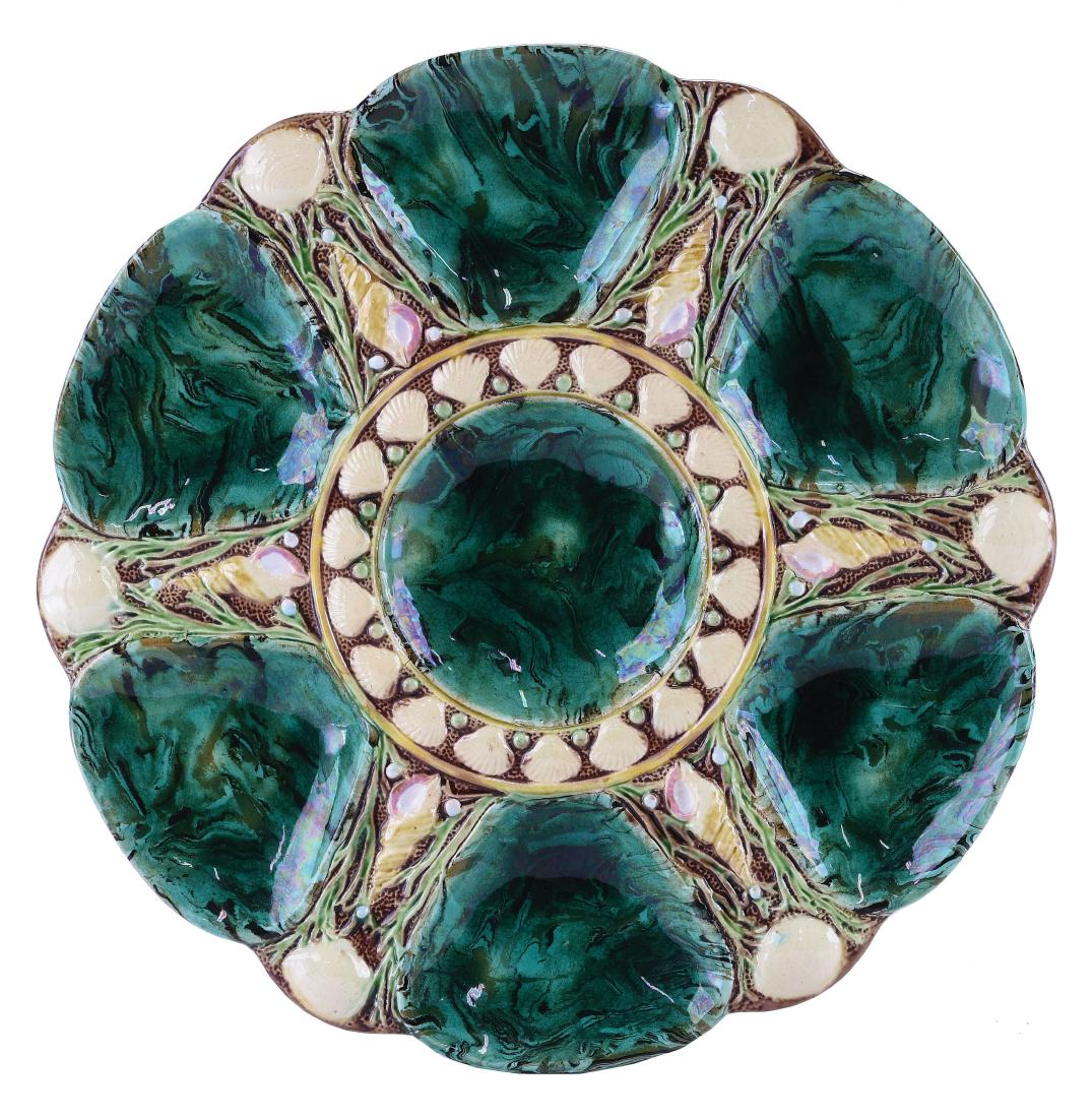 Minton Majolica Six Well Malachite Oyster Plate (1 of 1)