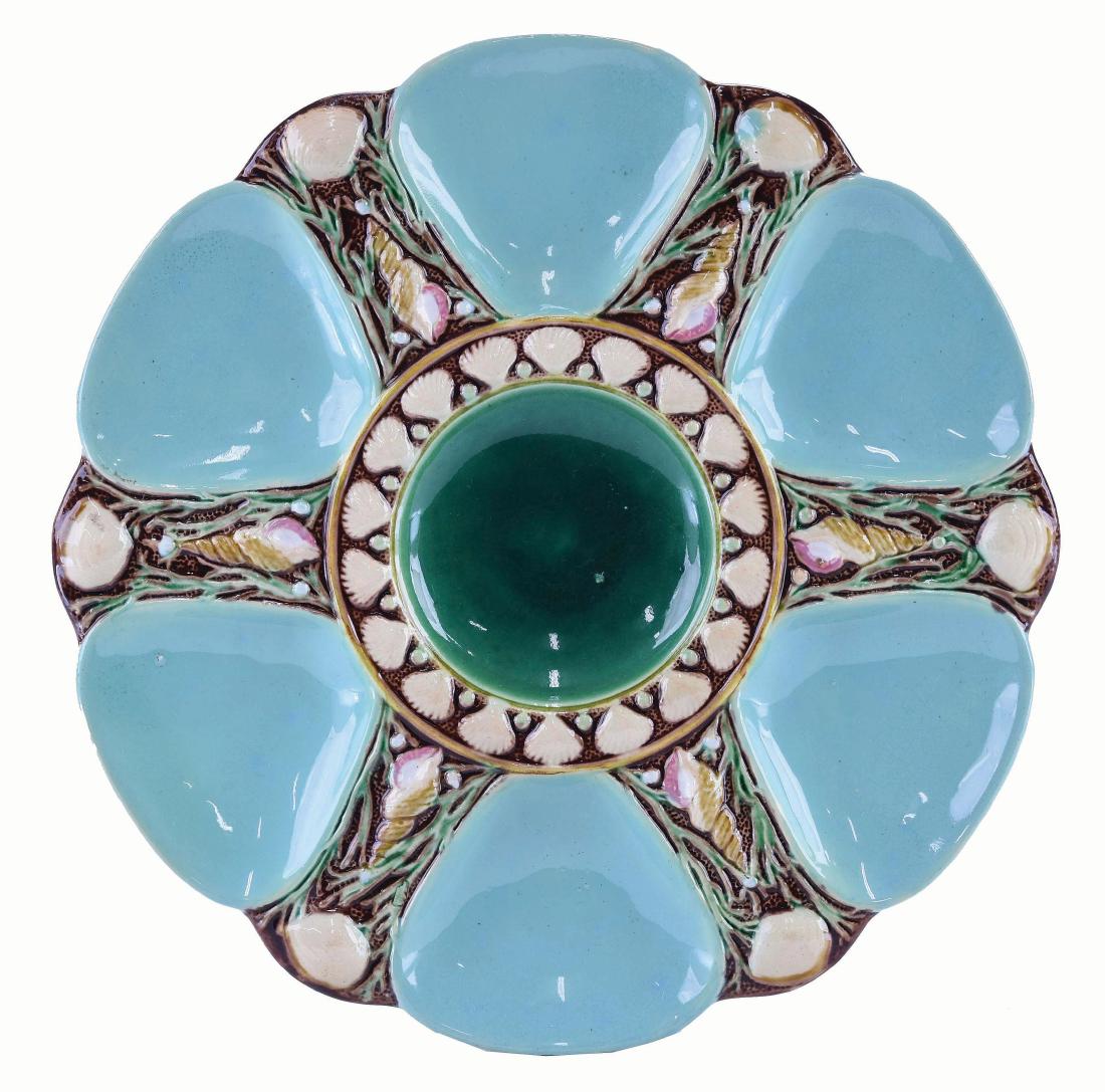 Minton Majolica Six Well Celadon Oyster Plate (1 of 1)